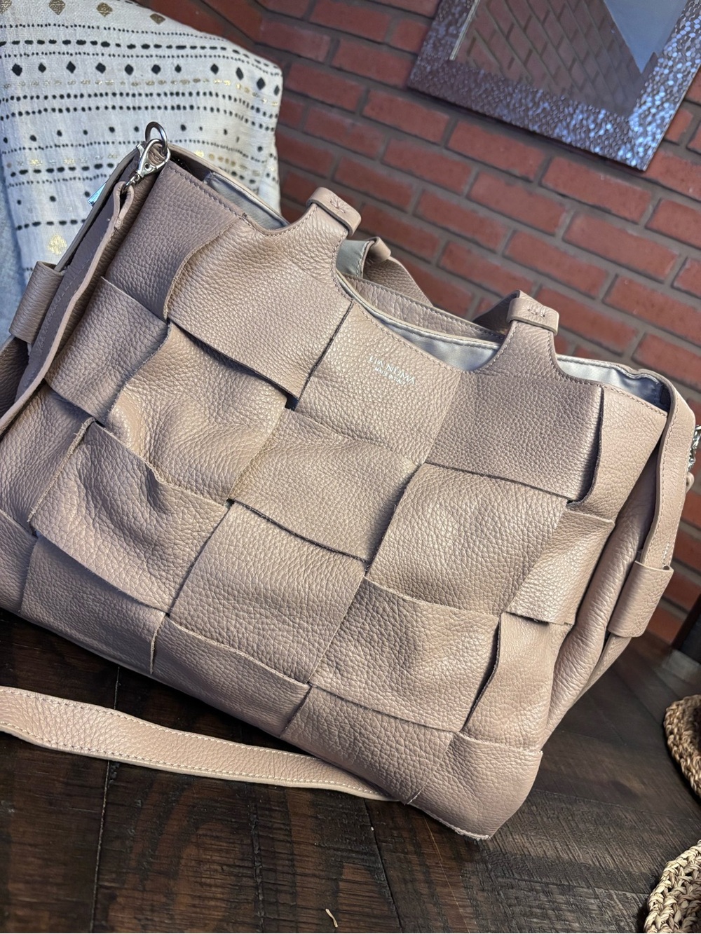 LIA NUMA Woven Leather Satchel in Taupe 🤩